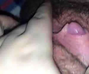 Hairy FTM plays with HUGE clit (first ever!)
