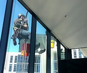 Flashing and cumming to window cleaners