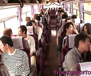 Japanese teen groupsex action babes on a bus