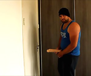 J-Art male solo with 12 inch cock dildo undershirt version