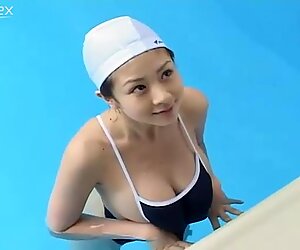 Erotic swimsuit on a young Asian cutie.